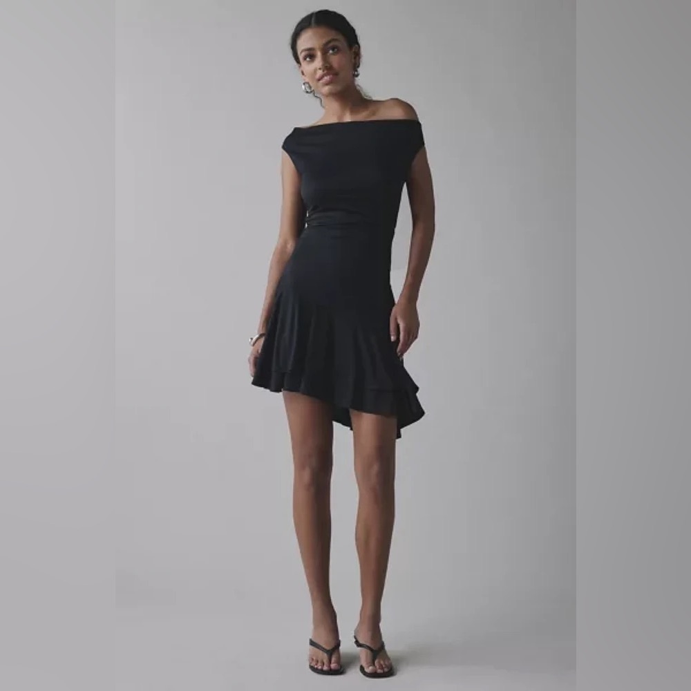 Urban Outfitters Black Off the Shoulder mini dress with ruffle details at bottom